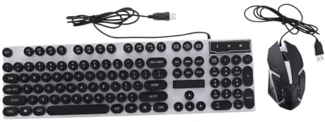 Combinación de Teclado y Ratón USB Retro 104 Teclas Negro | Abs, Estructura Suspendida, Rueda Antideslizante 3d, Múltiples Orificios de Drenaje, Clic Preciso