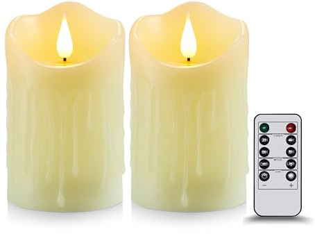 Koelaa 2 Pezzi Candela LED con Telecomando e Timer a Batteria, Effetto Fiamma 3D Realistica, Candele Decorative Senza Fiamma per Decorazioni Casa, Tavolo, Natale, Compleanno - 7,5x10 cm