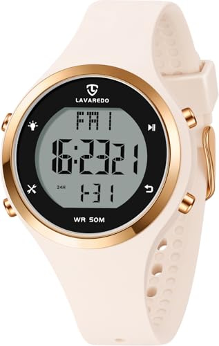 caprock Orologio digitale da donna con display a LED, impermeabile fino a 5 atm, orologio sportivo da donna, orologio sportivo con sveglia/cronometro/luminoso/conto alla rovescia