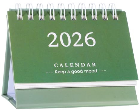 Mini Tischkalender 2026, Kleiner Tischkalender 2025-2026 Stehender Flip, Dickes Papier Doppeldrahtbindung, Desktop-Kalender für Büro oder Zuhause (Grün)