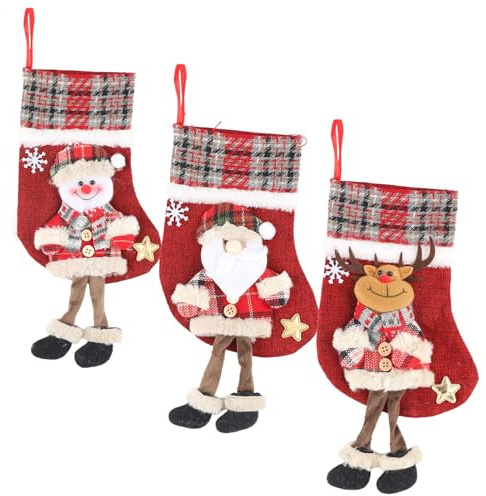Wefaly Nikolausstrumpf Set, Weihnachtsstrumpf Nikolausstiefel zum Befüllen und Aufhängen Christmas Stocking Set Nikolaussocke für Kamin Weihnachtsbaum Wand Treppe Weihnachtsdeko (3 Stück)