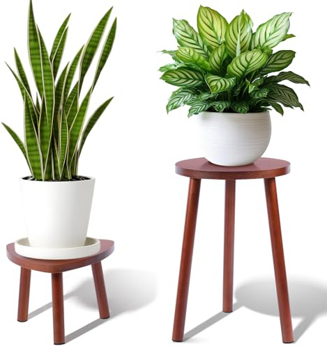 Yedcxup Plant Stand Indoor,2 Pack Single Plant Tables Indoor,Planter Stand,Multi-purpose Plant Shelf for Living Room Balcony Garden Patio Office,Walnut