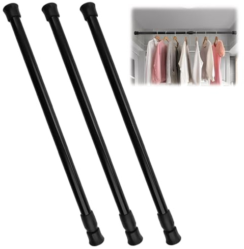YOFDAL 3 Pezzi Bastoni per Tende a Pressione 30-50 cm Bastone Tenda Estensibile,Antiscivolo Asta Telescopica Senza Forare Asta Tenda A Molla per Finestre,Armadi,Scarpiere,Guardaroba(Nero)