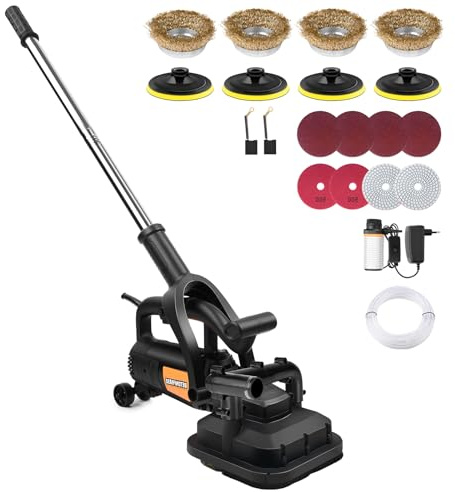 4-Head 3800W Concrete Floor Grinder with Extendable Rod, 4'' Concrete Floor Polisher with Dust Extraction Shroud, 6 Gears, 6000RPM Concreter Surface Planner for Grinding Concrete Cement Marble