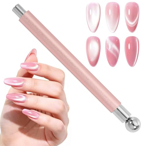Cat Eye Magnet for Nails,Double Ended Strong Magnetic Stick with Round Magnetic Beads-Professional Nail Art Tool for Cat Eye Gel Polish,DIY Home Manicure & Salon Use (Rose Gold)