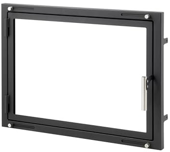 Puerta de horno de chimenea con vidrio para hornos de pizza y acero para calderas. Apertura: izquierda | Tirador a la derecha. Ventana grande. Modelo X6 moderno. (70x50cm)
