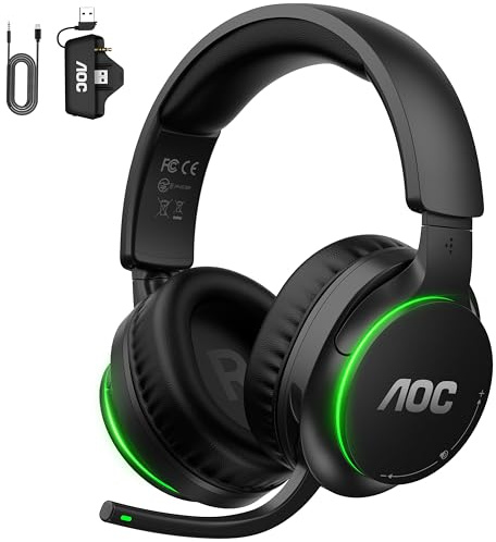 AOC Wireless Gaming Headset for Xbox Series X|S, Xbox One, PS5, PC, Switch | Bluetooth 5.4 Gaming Headphones with 50mm Driver, Noise Cancelling Microphone, Flip-to-Mute, 75H Battery Life