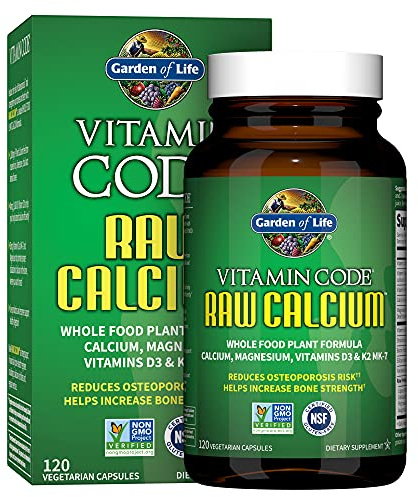 Garden of Life Raw Calcium Supplement for Women and Men - Vitamin Code Made from Whole Foods with Magnesium, K2, Vitamin D3 and Vitamin C plus Probiotics for Digestion, 120 Capsules