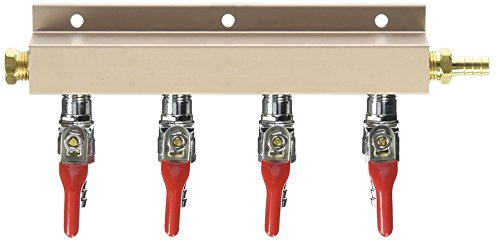 4 Way Air Distributor Co2 Manifold - 3/8 Barb Output, Shutoff with Check Valve