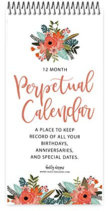 Hadley Designs Floral Perpetual Birthday, Anniversary, Special Event Reminder Calendar Book Journal for Important Family Date Remembrance Wall Hanging, Mom Dutch Bday Gift Card Planner Organizer