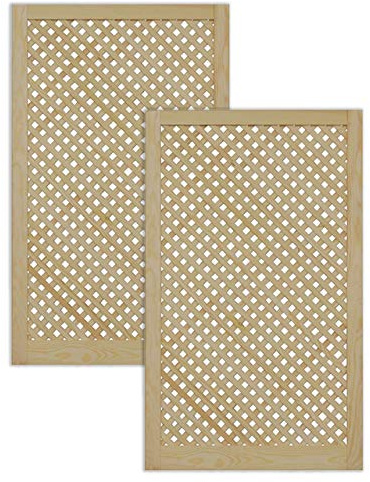 Gittertür Holztür natur 99,3 x 59,4 cm Schranktür Raumteiler Schiebetür für Regale, Schränke, Möbel | Kiefer Holz unbehandelt | Doppel-Paket 2-er Pack