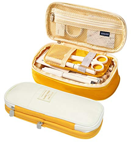 Coolzon Astuccio Portamatite Espandibile,Astucci Matite di Grande Capacità Borsa Porta Penne Custodia Porta Cancelleria Scuola Organizer Trucco Borsa per Bambina Ragazze Ragazzi Studenti,Giallo