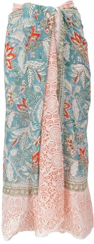 Lätt pareo-halsduk, sarong, handtryckt duk, färgkombination 1, Färgkombination 37, one size | 100 % bomull, traditionellt blocktryck, mångsidig, lätt att rengöra