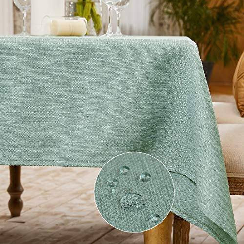 WAITER TREE Table Cloth Wipe Clean Waterproof Light Green 140x180cm | Wrinkle Resistant Washable Faux Linen Rectangular Tablecloths for Dining Kitchen Restaurant Outdoor Picnic and Party