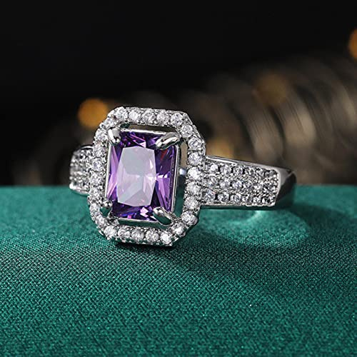SONGK Anello in Argento 925 Grande Quadrato Viola con Pietra CZ per Le Donne Accessori Eleganti per Feste Vintage Gioielli in Argento Sterling di Lusso