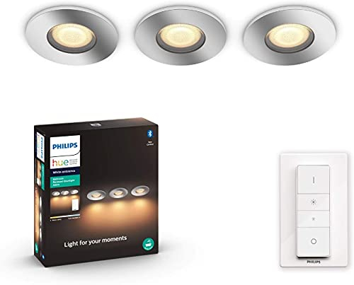 Philips Hue White Ambiance Adore 3er Deckenspots rund, silber 3x250lm inkl. Dimmschalter, Bad-Beleuchtung, dimmbar, steuerbar via App, kompatibel mit Amazon Alexa (Echo, Echo Dot), alte Generation