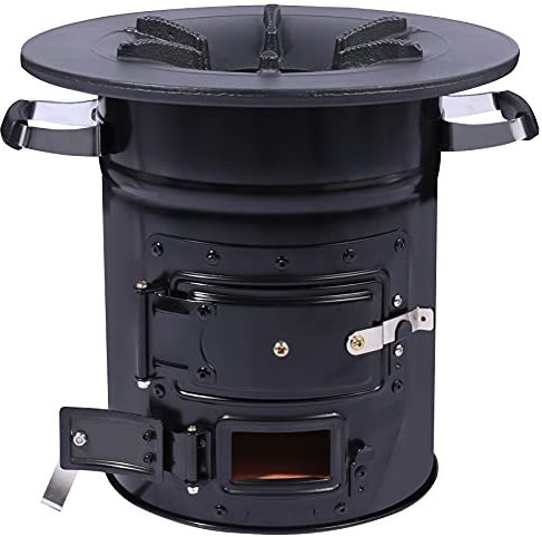 Lineslife Camping Rocket Stove Wood Burning Portable for Cooking, Outdoor Camping Wood Stove with Carrying Bag for Backpacking Emergency RV Survival, Versatility of Fuel, Black Two Doors 12.6