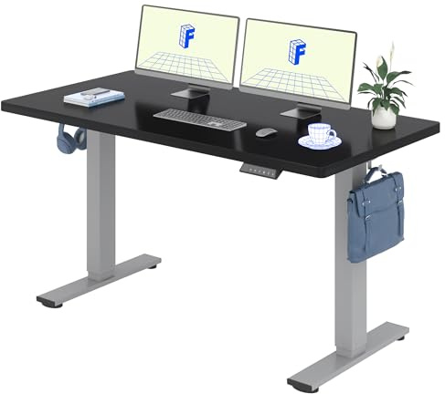 FLEXISPOT Höhenverstellbarer Schreibtisch Basic 160x80cm | mit Haken und 25mm EINTEILIGER Tischplatte, ergonomischer Schreibtisch mit LED-Höhenanzeige und Memory-Funktion Schwarz+Grau