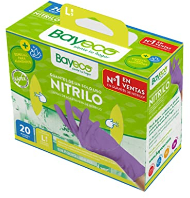 Bayeco - Guanti in nitrile monouso - Colore Viola - Ambidestri - Senza polvere e lattice - Dita testurizzate per una migliore presa - Confezione da 20 pezzi - Taglia L