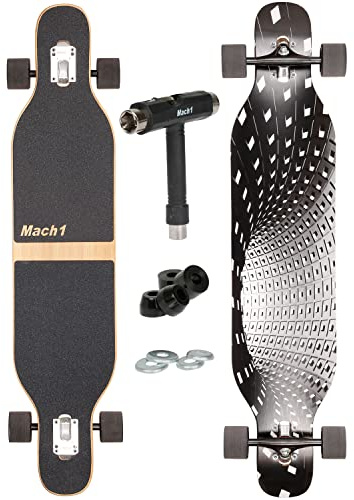Camber Longboard con cuscinetti a sfera in ceramica Flex1 Drop Through Cruiser Freeride Pattinaggio completo con T-Tool