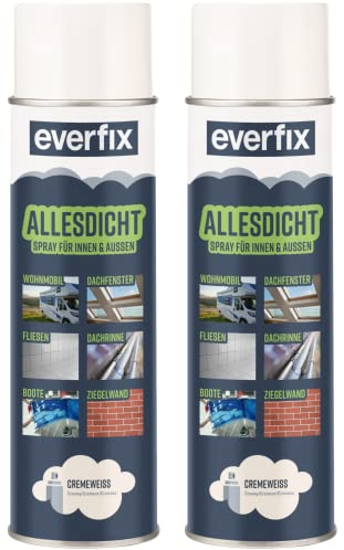 EVERFIX Allesdicht Spray (2 x 500 ml, creme weiss) Dichtspray wasserdicht, Flüssigkunststoff, flüssiger Kunststoff zur Abdichtung