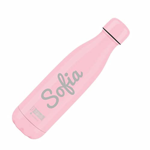 Borraccia Termica I-drink Personalizzata Colorata in Acciaio Inox personalizzabile da 500 ml, Isolata a tenuta stagna per Sport, Bambino, Bambina | 24h freddo & 12h caldo (Rosa)
