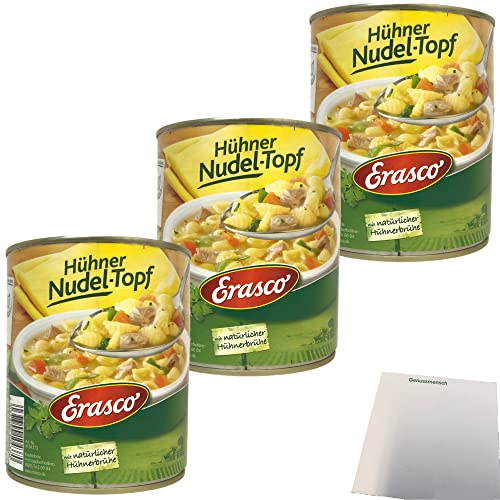 Erasco Hühner-Nudeltopf mit natürlicher Hühnerbrühe 3er Pack (3x800g Dose) + usy Block