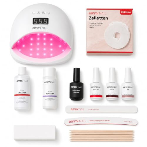Emmi-Nail Starterset Lack UV/LED-Lack Ladies Light – 12-tlg. Set mit UV-Lampe, 3x UV-Farblack, Base/Top Coat, Remover & Zubehör | Profi Lack Starter Kit für Nägel | Made in Germany