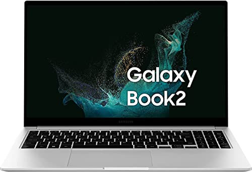 SAMSUNG Galaxy Book2 Laptop, Ultrafino, 15.6 FHD LED, Intel Core i5 di dodicesima generazione, Intel® Iris® Xe, RAM 16GB LPDDR4x, 256GB NVMe SSD, Windows 11 Pro, Silver