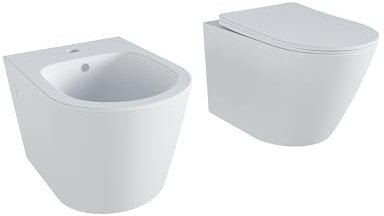 Sanitari in ceramica sospesi bianco opaco vaso rimless bidet sedile soft-close chiusura rallentata mod. Vienna