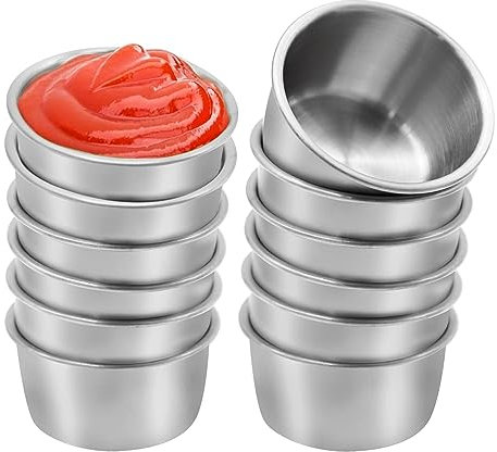 Lot de 12 petits bols à sauce, ramequin de 50 ml, mini tasses à sauce, pudding, condiments pour maison, fête, restaurant (argent)