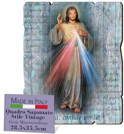 Fratelli Bonella – Bild des barmherzigen Jesus im Vintage-Stil – Pappelholz Dicke 8 mm – religiöses Schlafzimmer 28,5 x 35,5 cm – 100 % Made in Italy