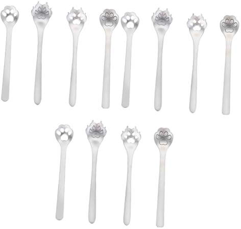 BESTonZON 12pièces Cuillères Acier Inoxydable Forme De Patte Animal Ustensiles De Service Créatifs Pour Café Desserts Et Mélanges Ensemble De Tableware Style Aléatoire