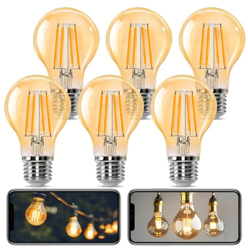 Aigostar Ampoule LED Edison Rétro Vintage Filament E27, 10W équivalant à Ampoule Halogène de 77W, 1100 Lumens, Blanc Chaud 2200K, Lampe Décorative A60, Angle de 330º, CRI ≥ 80, Lot de 6