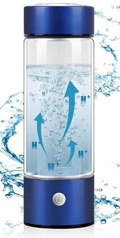 Bottiglia d'acqua per idrogeno, Generatore di bottiglie per acqua di idrogeno da 420 ml, Bottiglia per acqua con ionizzatore di idrogeno ricaricabile, Bottiglia di acqua per idrogeno in vetro(blue)
