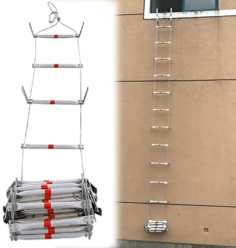 Weiche Leitern aus Aluminiumlegierungsstahldraht, zusammenklappbare Notfall-Feuerleiter-Seilleiter, multifunktionale Sicherheitsleiter für Fluchtrettung, Arbeiten in der Höhe, Brandschutz, 49FT/15M (