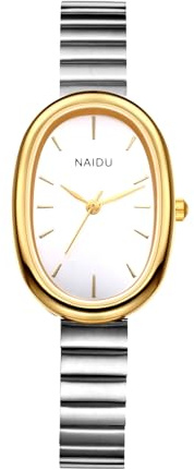 JewelryWe Uhren Damen Edelstahl Oval: Klassische 30m wasserdichte Analog Quarz Armbanduhr Frauen Geschäft Lässige Uhr Damenuhr mit Schmal Edelstahl Armband und Ultradünn Ovalem Gehäuse