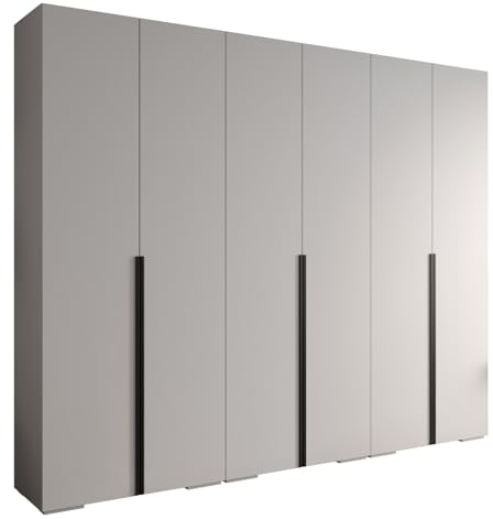 MEBLE KRYSPOL Inova 1 Moderner Schrank mit Regalen und Stange - Aufbewahrungsschrank für Schlafzimmer, Wohnzimmer - 236,7x300x47 cm - KGoldpusfarbe Weiß - Frontfarbe Weiß - Grifffarbe Schwarz