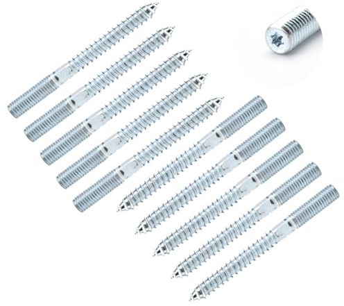 ZMDMAH Vite a Doppia Filettatura M10, Vite a Doppio Filetto M10, Viti a Doppio Filettatura In Acciaio Inossidabile con Parte Centrale Esagonale, Perni, Vite per Legno (M10 X 100 Mm, 10 Pezzi)