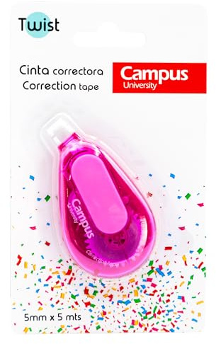 Campus Korrekturband, 5 m, ergonomischer Mini-Schreibkorrektor mit weicher Korrektur, Korrekturband für Stifte von 5 mm, ideal für Büro und Schulmaterial (1 Stück, Rosa)