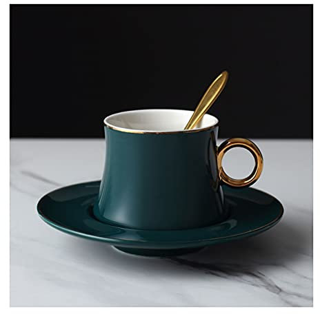 TLOKIXA caffè, Tazza da tè Eleganti Tazze da tè con piattini con Finiture Dorate e cucchiaino da caffè Tazze da caffè Inglesi, Servizio da tè in Porcellana
