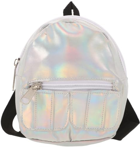 Silver Iridescent Doll Backpack 18-Inch, Holographic Mini Rucksack