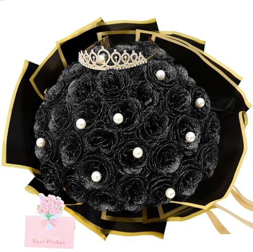 Glitzer-Rosenstrauß zum Selbermachen, schwarz, 36 Stück, künstliche glänzende Blumen mit Stielen, ewige Blumen, für Halloween, Eleganz, Hochzeitssträuße, Abschlussfeier, Jahrestag, Geburtstag, Party