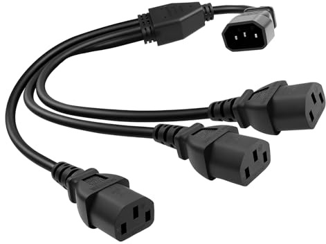 Powice Kaltgeräte Verlängerung, 3 in 1 Kaltgerätekabel Verteiler, Stecker C14 auf 3xC13 Netzkabel IEC-320 Power Y Typ Splitter Adapter Kabel 250V 10A für Computer Monitor Drucker, 30cm