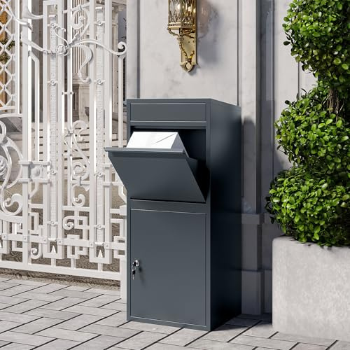 VEEHAUS Paketbriefkasten XXL Außen, Briefkasten mit Paketfach, verzinkt | Witterungsbeständig & abschließbar, Brief- und Paketfach, Rückseitige Entnahme, Inkl. Montagematerial, Tikelia