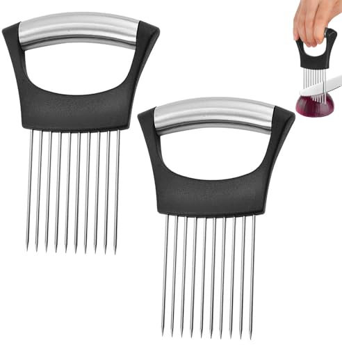 2 tagliacipolle, supporto per cipolle, in acciaio inox, tagliaverdure e pomodori, taglierina per patate, supporto cipolle, strumento di taglio efficiente, tritatutto manuale nero