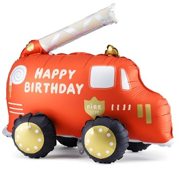 Feuerwehrauto Folienballon selbststehend – XL Feuerwehr Ballon Fahrzeug | Dekoballon Happy Birthday, Luftballon Deko für Kindergeburtstag, Feuerwehrparty & Geschenk, ca. 67 x 53 cm