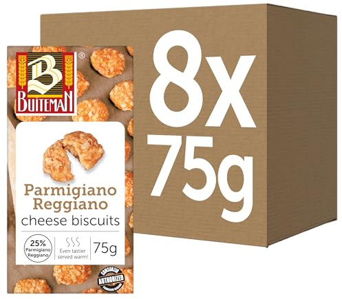 Buiteman Parmigiano Reggiano Cheese Biscuits Pack of 8 × 75g – Luxury Dutch Snacks – Gourmet Crackers with Parmigiano Reggiano – Perfect for Cheese Boards, Entertaining & Wine Pairing