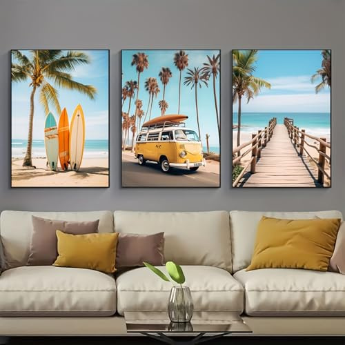 AQCQDQ 3er Premium Poster Set, Surfbrett-Poster, Sommerstimmung Poster Surfset, Modern Print Kunstposter, Wandbilder Deko für Wohnzimmer Schlafzimmer, Ohne Rahmen (21 x 30 CM)