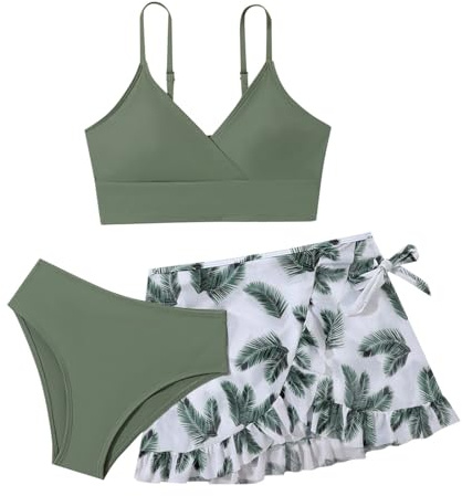 Bikini Mädchen 3 Stück Mädchen Bikini Sets Sommer Badeanzüge für Top mit Triangel Bikinihose und Rock Rüschen Tankini Badeanzug Surfen Badebekleidung Hawaii Schwimmanzug für 45826 Jahre